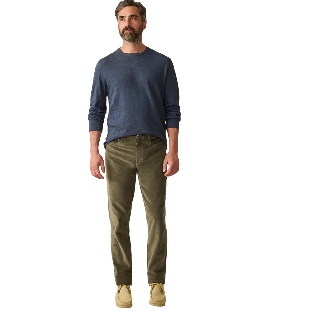 Faherty Stretch Terry Corduroy 5 Pocket Pants Olive Green Straight Mens 38x30
